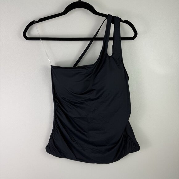 La Blanca Black One Shoulder Tankini Top Size 12 Tummy Control Ruched Swimwear - Picture 2 of 7